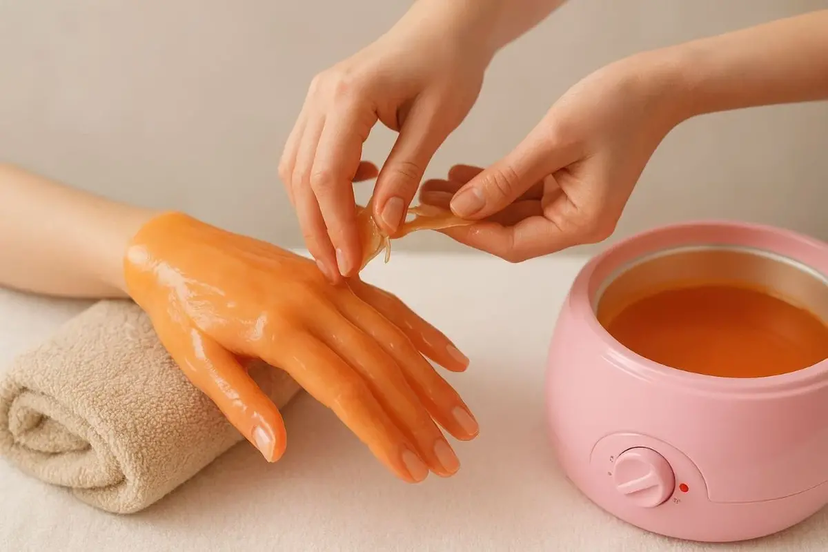 Paraffin wax massage treatment for relaxation, pain relief, and soft, hydrated skin at home or in spa sessions.