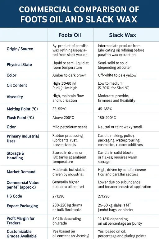 Compare of slack wax and foots oil